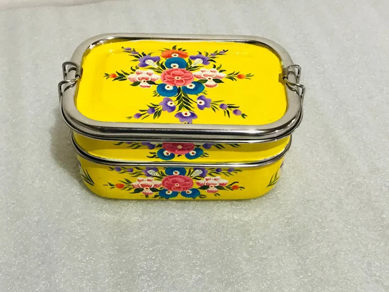 Hand Painted Indian Tiffin Lunchbox With Pretty Paisley Design, Enamel  Lunchbox, Eco Lunchbox, Stainless Steel Lunchbox, Traditional Tiffin 