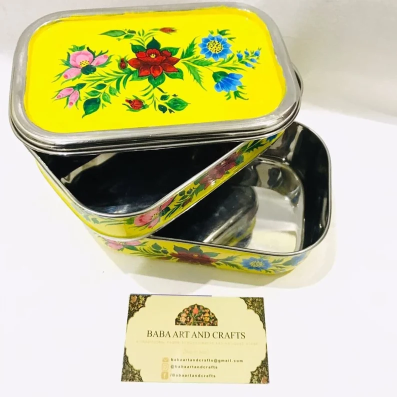 Hand painted lunch box, Bento lunch box, Enamelware tiffin box, Indian tiffin box ,steel bento box, hand painted bento box, steel lunch box