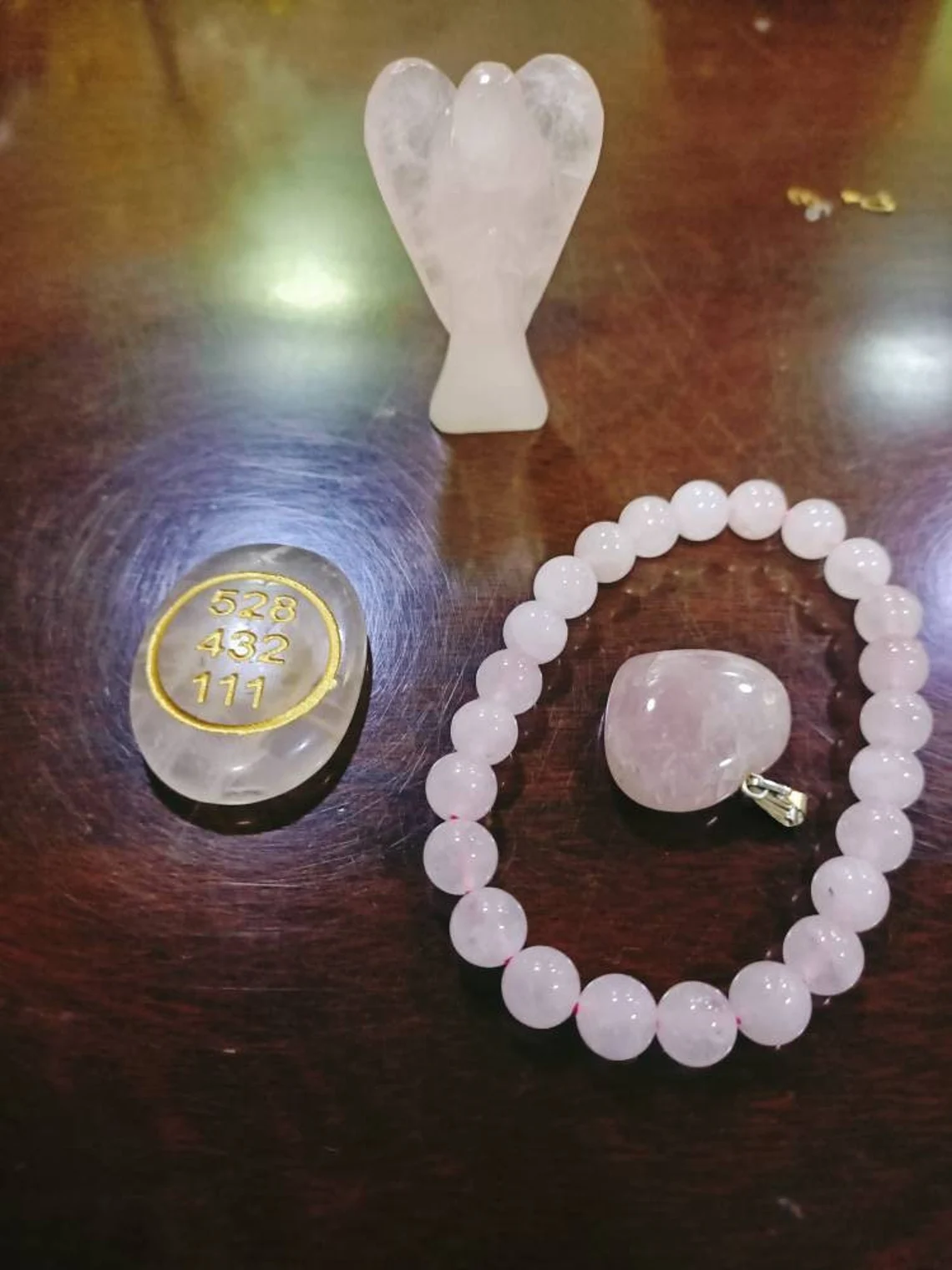 Rose Quartz Love Kit with rose quartz bracelet, Rose Quartz Zibu stone, Rose quartz Angel, Rose Quartz Pendant ,Attract Love