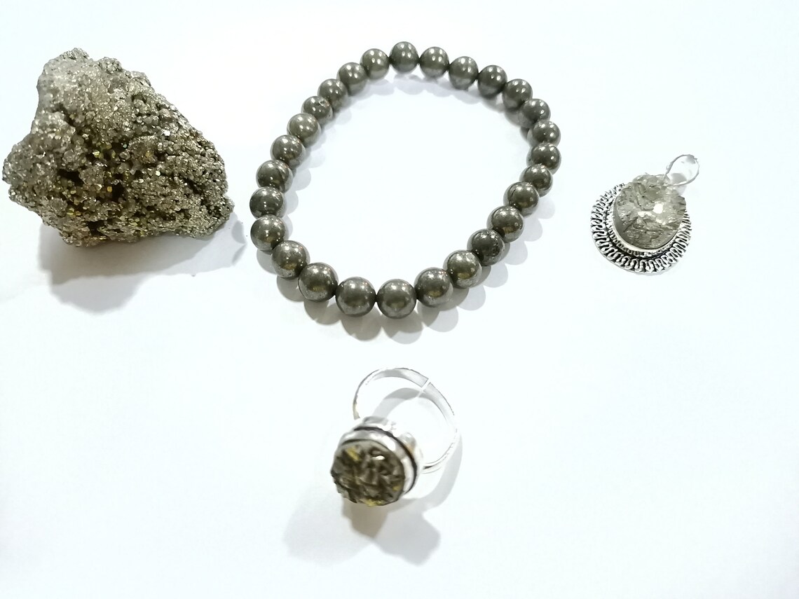 Money attraction kit - 1 Pyrite bracelet , Pyrite Ring, 100 GM raw pyrite stone and pyrite pendant. Original Pyrite Raw Stone Kit for money