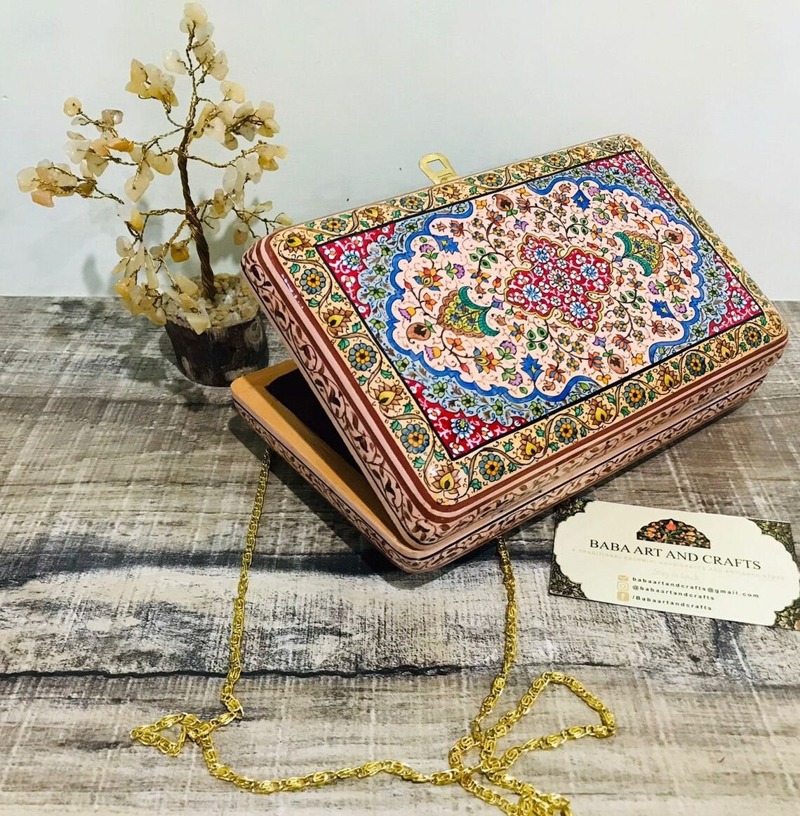 Boho Wallets, Luxury bags, Clutches with hand painted paper mache art, Papier mache clutches from Kashmir-