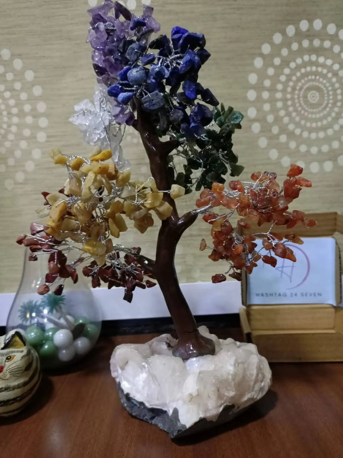 Seven Chakra Tree with Healing Crystals Cluster for Feng Shui remedy ,500 beads Semi Precious Gem Stone Tree and natural crystals