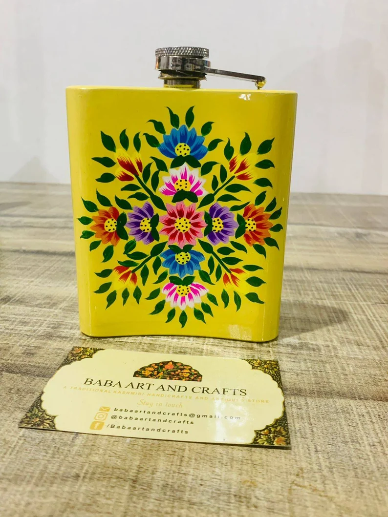 Stainless Steel Hip Flask, Hand Painted Hip Flask, Spring Meadow Stainless Steel Hip Flask,Metal Hip Flask, Alcohol Flask,boho hip flask