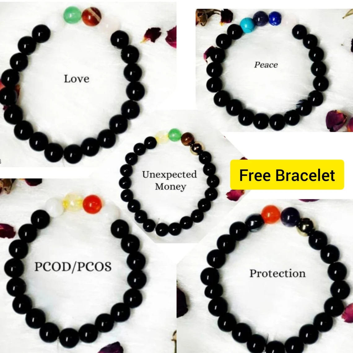 Free Obsidian Bracelet with Feng Shui Tree ,Authentic Rose Quartz Crystal and Real Gemstones ,Carnelian Crystal for luck and prosperity
