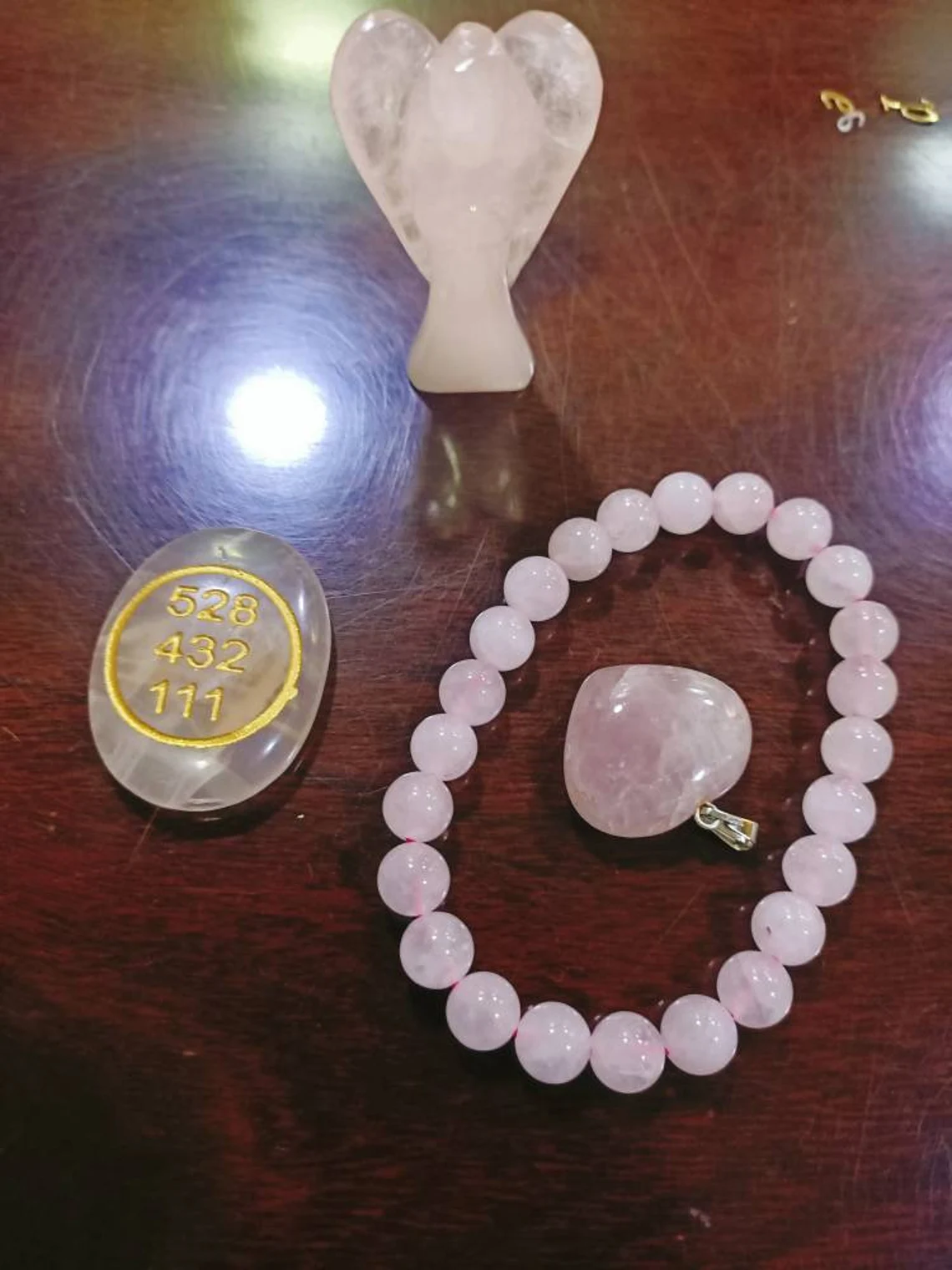 Rose Quartz Love Kit with rose quartz bracelet, Rose Quartz Zibu stone, Rose quartz Angel, Rose Quartz Pendant ,Attract Love