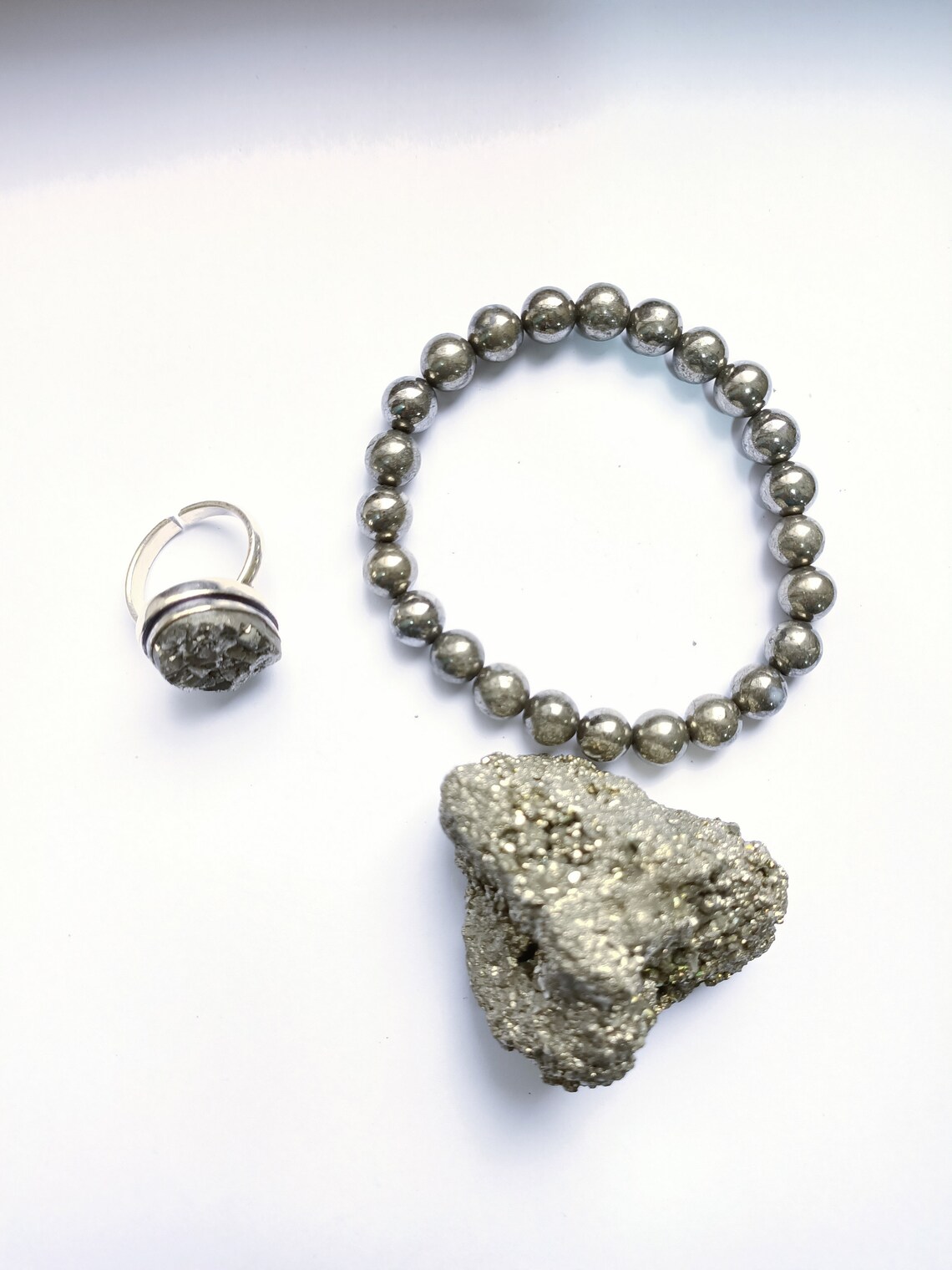 Pyrite Stone for wealth and abundance, Money attracting 1 Pyrite bracelet , Pyrite Ring and 100 GM raw pyrite stone