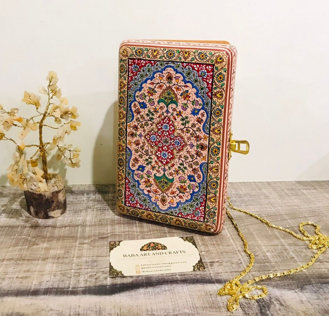Boho Wallets, Luxury bags, Clutches with hand painted paper mache art, Papier mache clutches from Kashmir-
