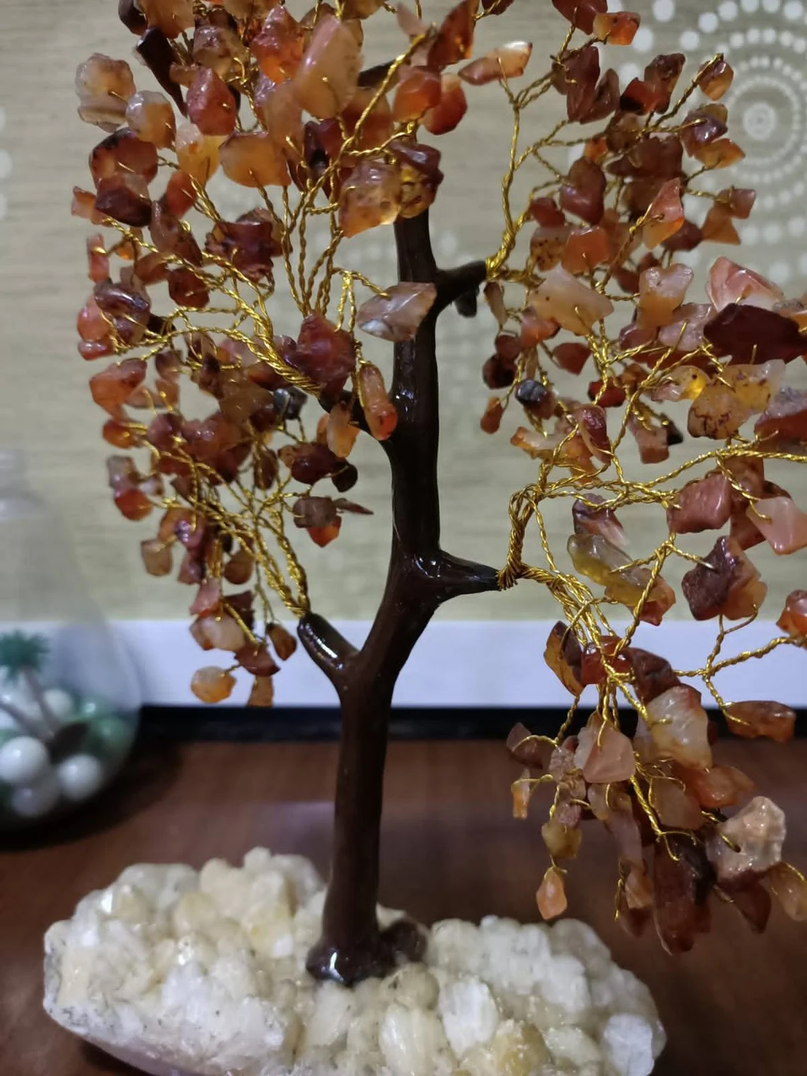 Carnelian Tree with Crystal Cluster base, Gemstone Tree wired with Semi Precious Stone in Bonsai Tree of Life ,Healing crystal cluster