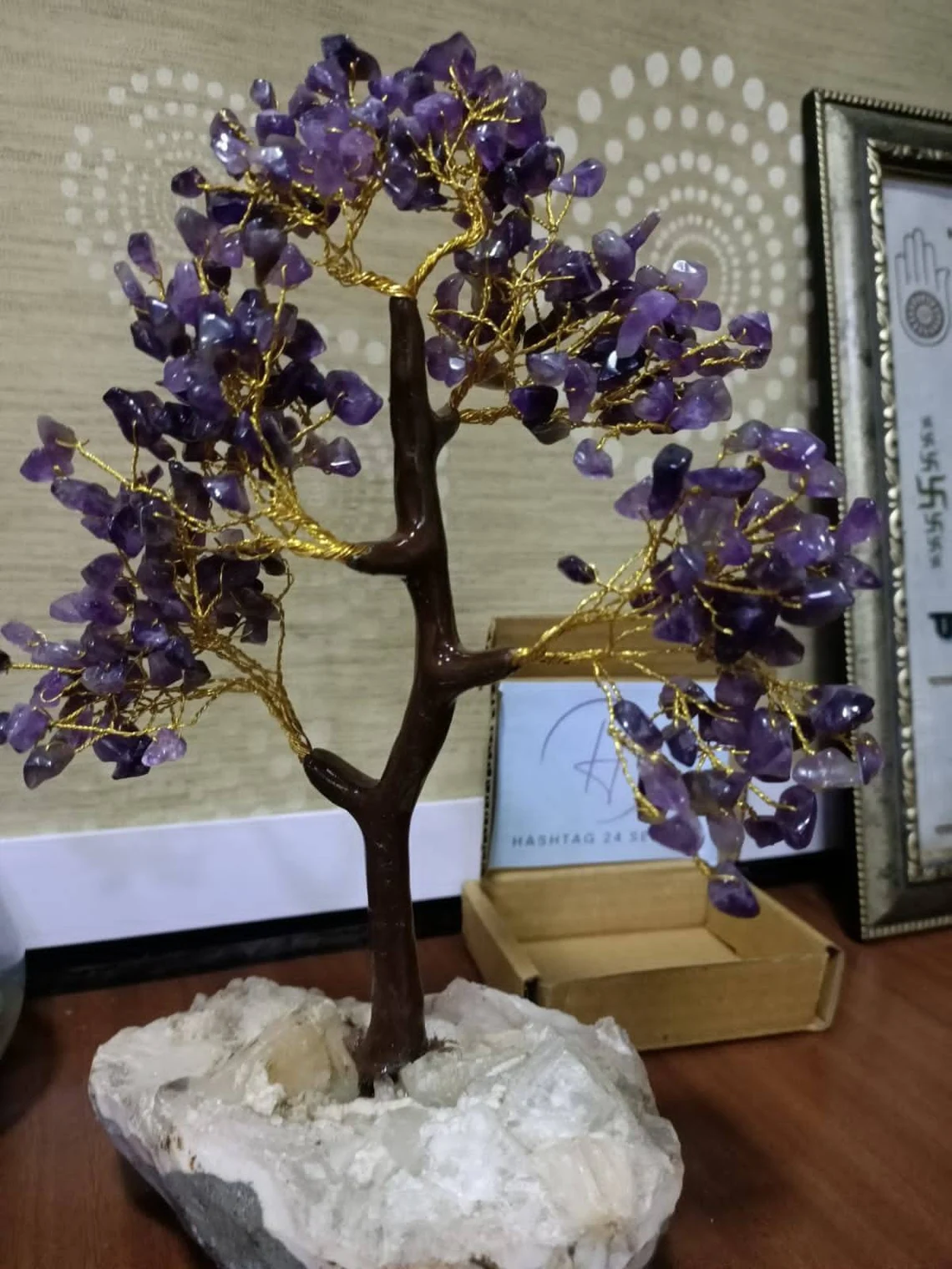 Feng shui tree , Amethyst Tree with Crystal Clustter base, Reiki Charged Gemstone Tree, Semi Precious Stone Tree, Crystal Tree of Life