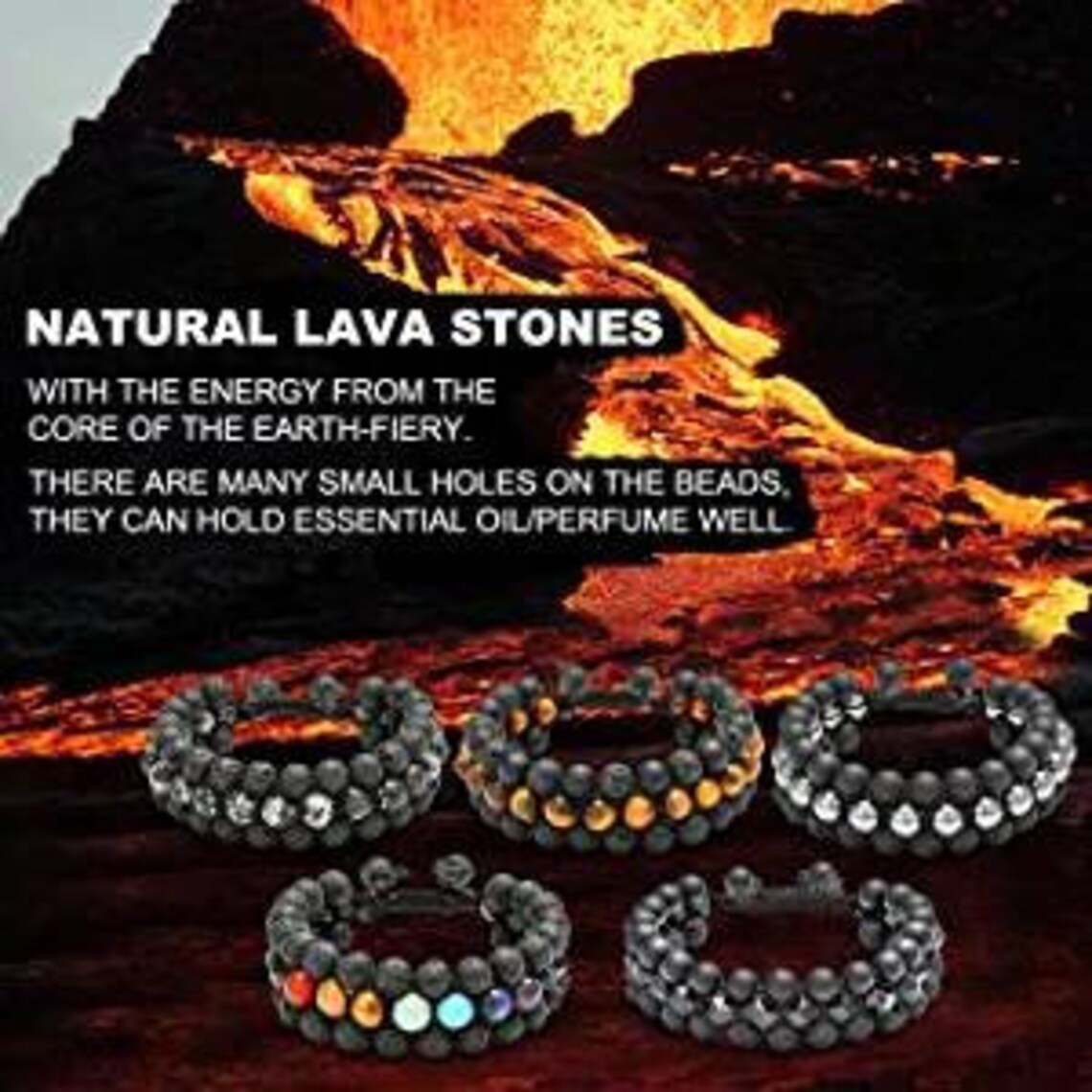 Men's Triple Row Bracelet with Matte agate Hematite Lava Rock natural healing crystals , triple layer agate and hematite bracelet
