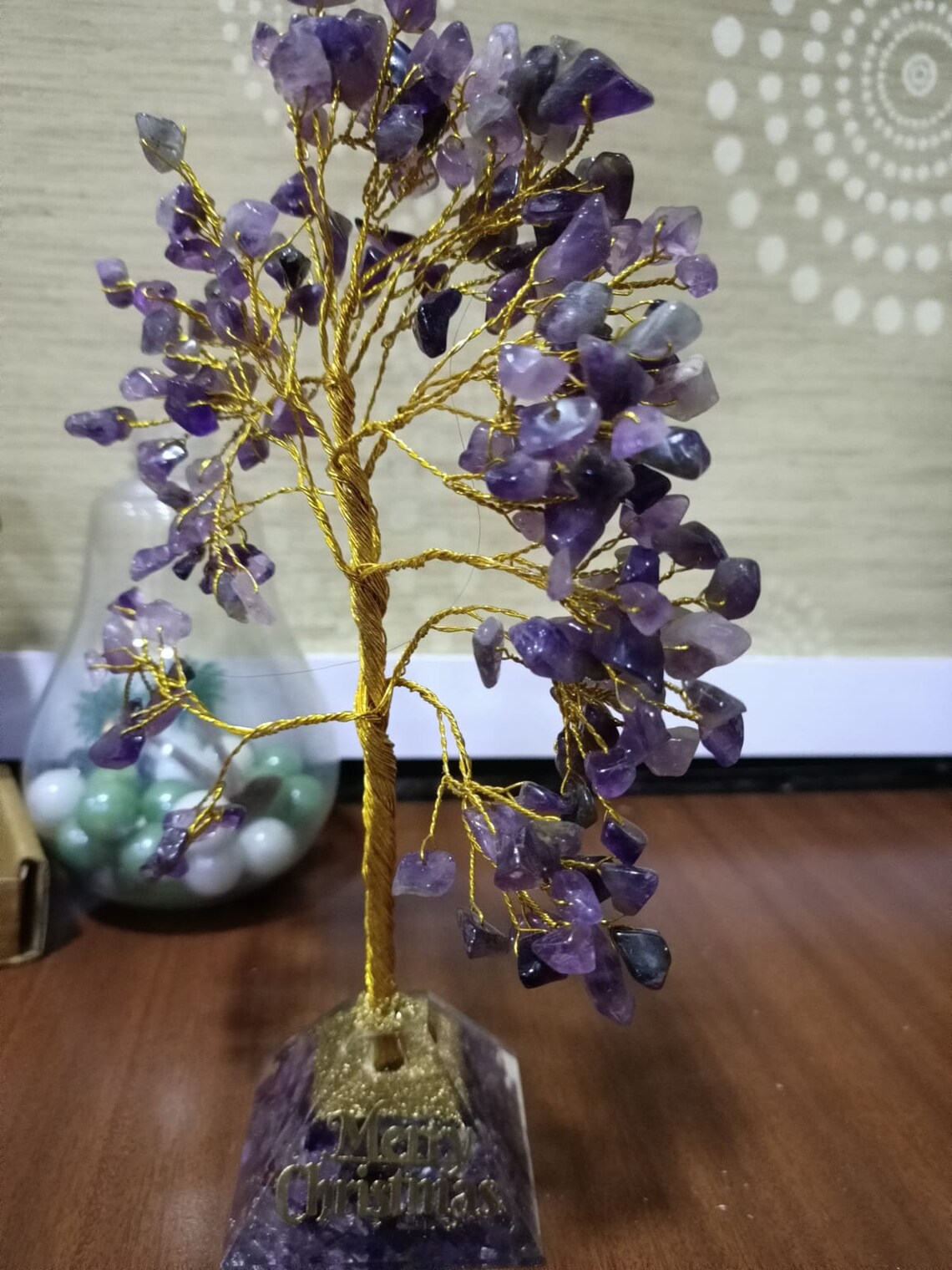 Amethyst Tree of Life with Amethyst Pyramid Base , Unique Bonsai Tree for Intution with 7 Chakra Pyramid 5 inch long, Feng Shui