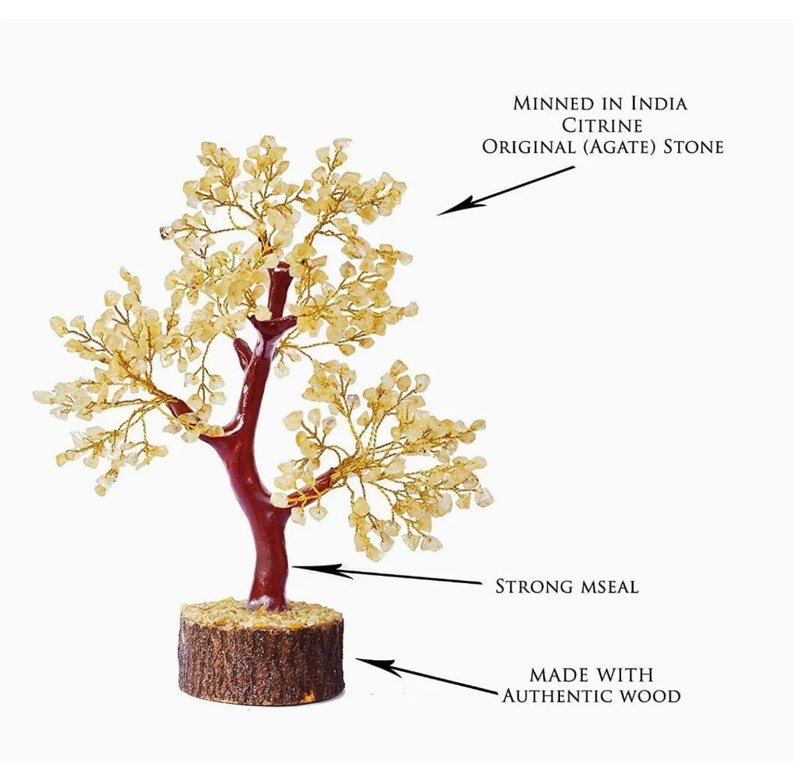 Natural Citrine , 300 beads Tree of Life ,Citrine Crystal wired in Bonsai Tree with wooden base for Money Gains / money Tree