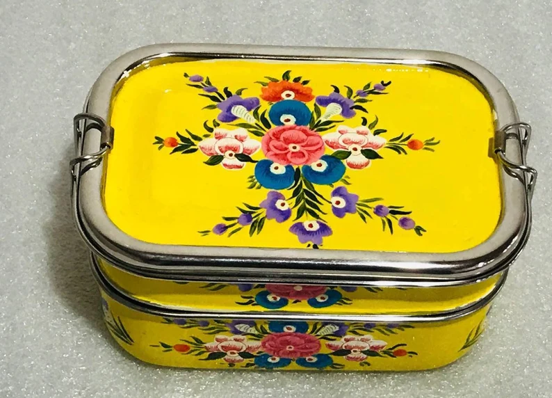 Hand Painted Indian Tiffin Lunchbox With Pretty Paisley Design, Enamel  Lunchbox, Eco Lunchbox, Stainless Steel Lunchbox, Traditional Tiffin 