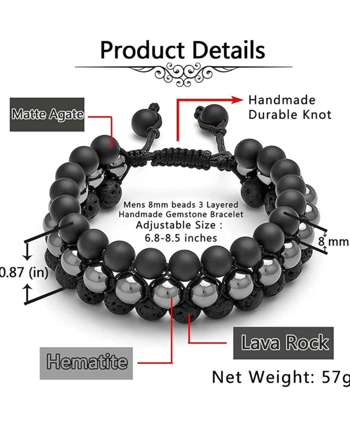 Men, Women's Black Lava Rock Bead Bracelet