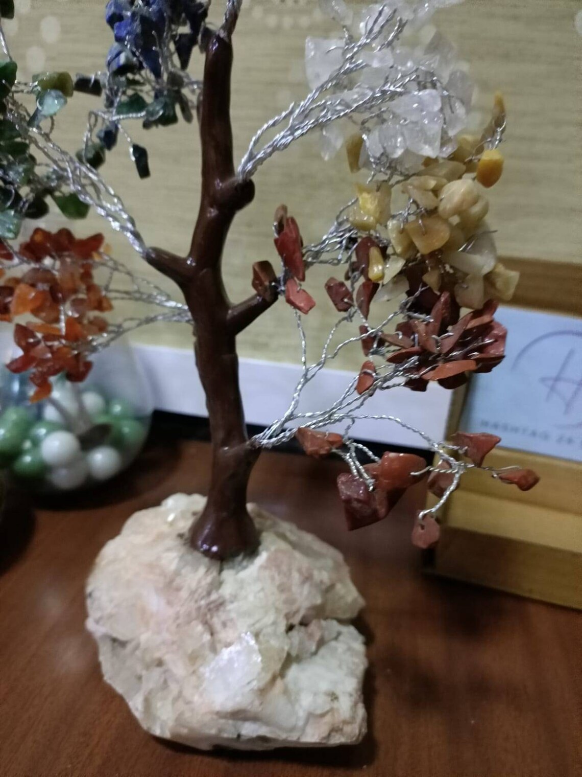 Seven Chakra Crystal Tree with Raw rock cluster Base , Healing Crystals and Healing Stones ,Tree of life for Vastu remedy and Feng Shui Gift