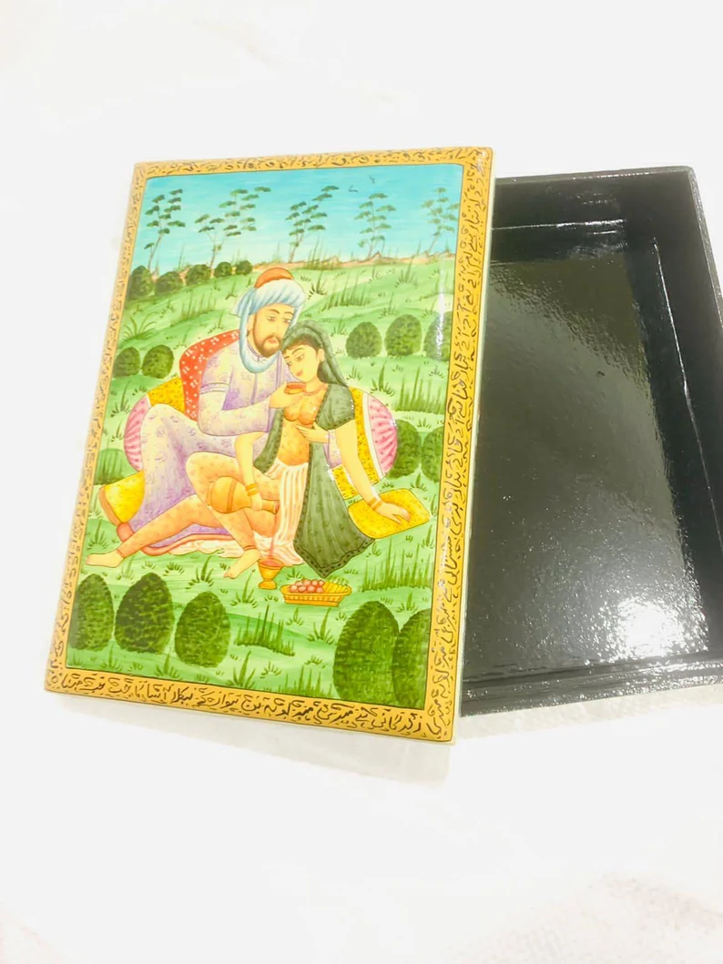 Romantic Ballad In Paper Mache box, Kashmiri Paper Mache box,hand painted Vintage Box,paper mache box,hand painted paper mache jewellery box