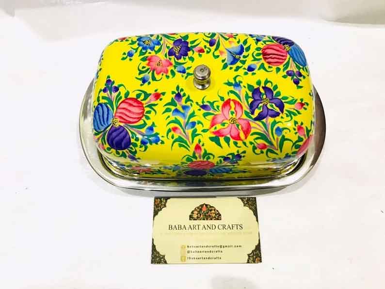 Steel butter box ,Vibrant Pink Steel Butter Dish with lid, Hand Painted Butter box, Cheese Dish, stainless steel butter box , butter case