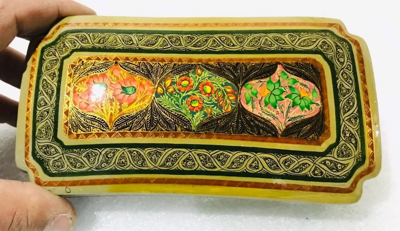 Handmade paper mache box , Paer mache box hand painted by kashmiri artisians