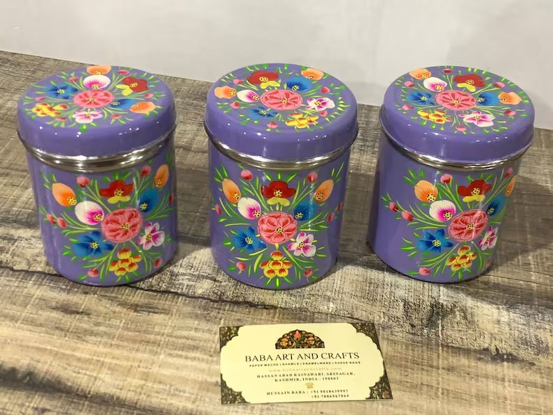 Steel Canister Sets, Canister sets, hand painted canister set, food storage box ,stainless steel food storage box,floral kashmiri design