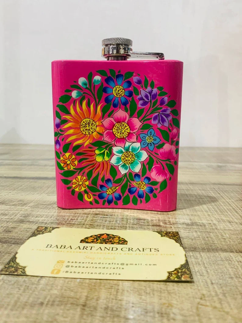 Stainless Steel Hip Flask, Hand Painted Hip Flask, Spring Meadow Stainless Steel Hip Flask ,Metal Hip Flask, Alcohol Flask,boho hip flask