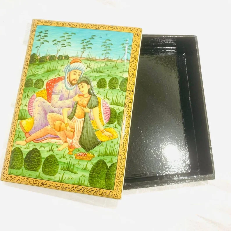 Romantic Ballad In Paper Mache box, Kashmiri Paper Mache box,hand painted Vintage Box,paper mache box,hand painted paper mache jewellery box