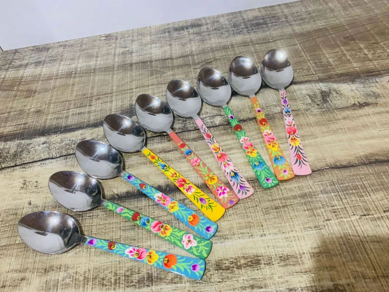 Cutlery set,set of 12 piece,hand painted cutlery,steel knife,steel fork,steel spoon, steel cutlery set,steel butter knife set,enamelware