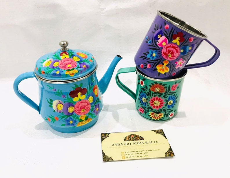 Enamel ware utensils, stainless steel tea pot, Hand painted coffee pot , Boho Floral Design Tea Pot, Metal Tea pot,enamelware mug,Indian tea