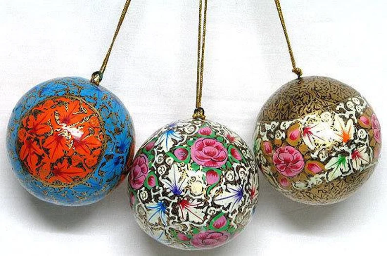 Set of 10 assorted ornaments, Biodegradable Ornaments, Paper Mache Ornaments, Hand painted Christmas Baubles,Handmade Christmas Ornaments, Ecofriendly Christmas Gift Set