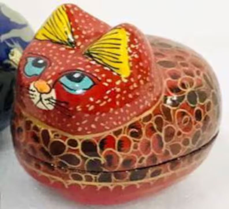 Paper mache cat box, Set of 4 , Hand painted Easter Decoration, handmade cat box, paper mache box, paper mache trinket box, kashmiri paper mache box