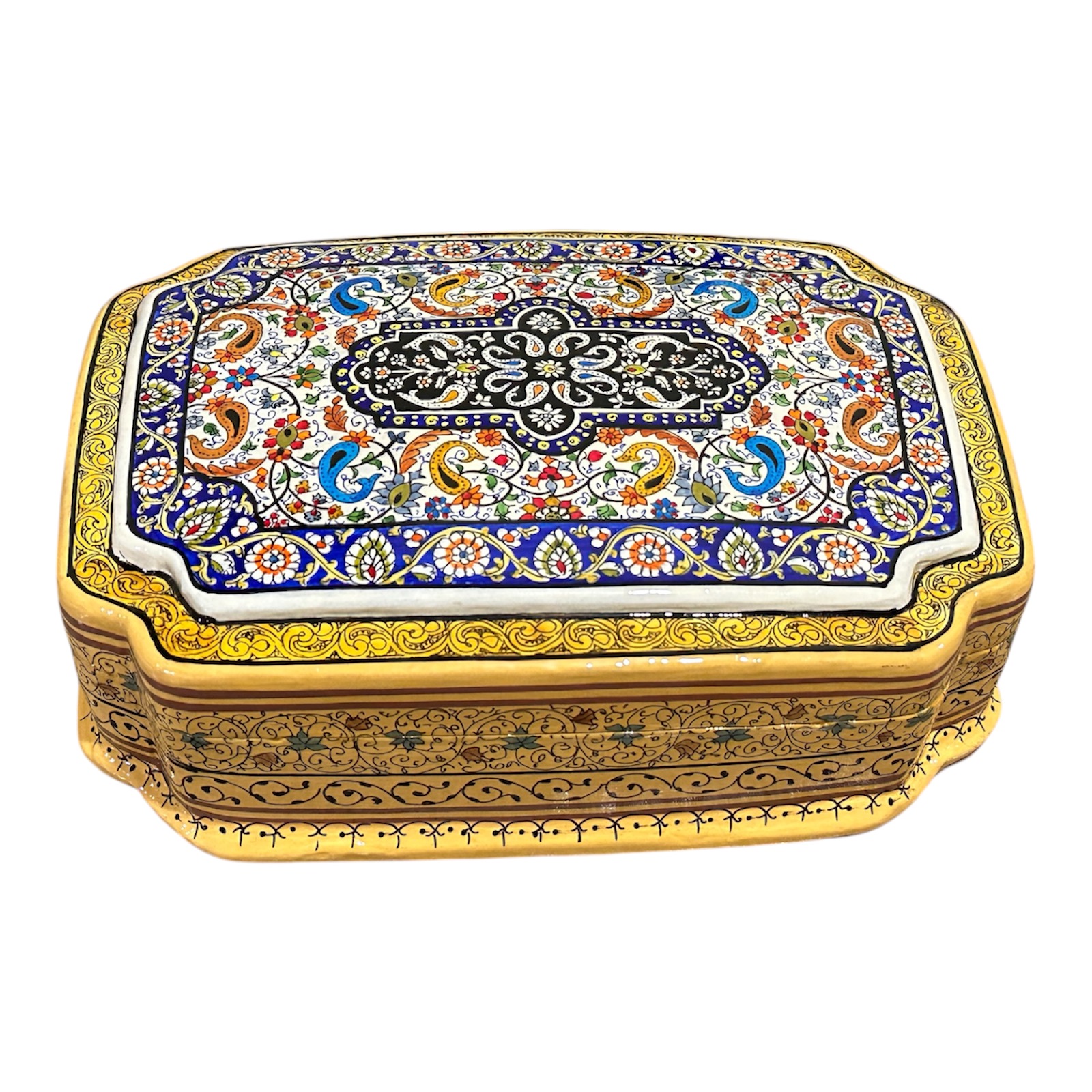 Paper Mache Box,Vintage paper mache Box,Pure Gold work,antique paper mache box kashmir,hand painted jewellery box,1970's made in India