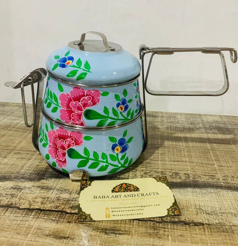 Hand Painted Tiffin Lunchbox 2 Compartment Lunchbox, Traditional