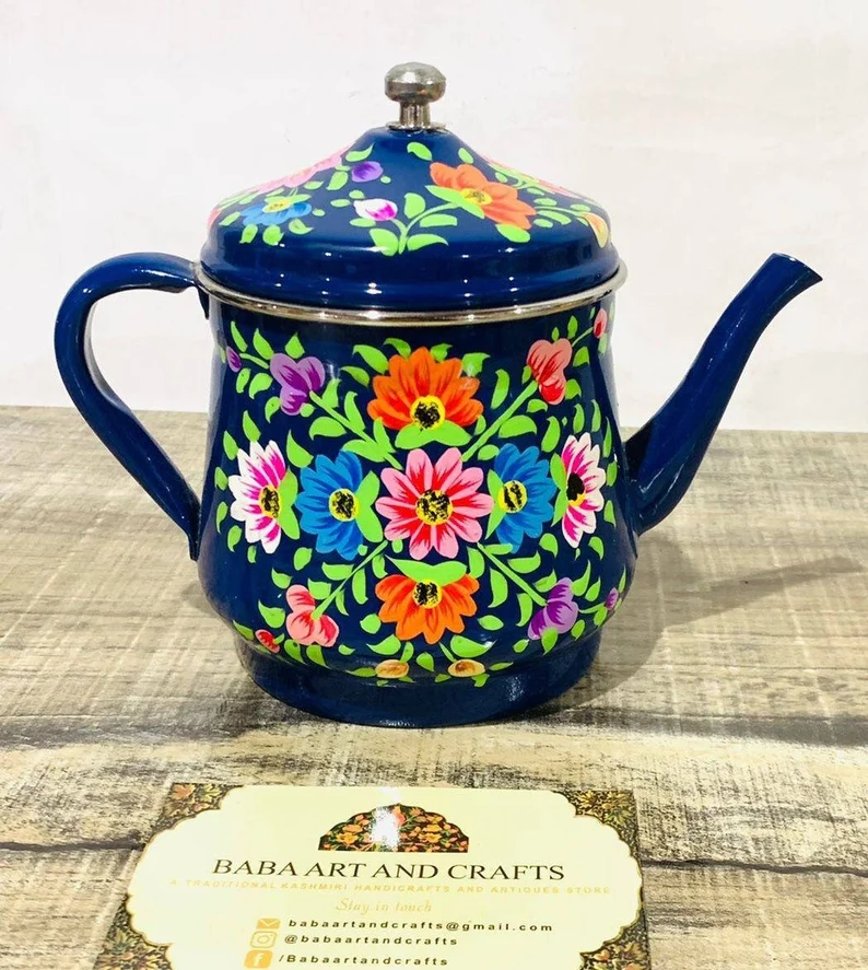 Indian tea pot,hand painted kettle,stainless steel tea kettle,Hand painted Tea pot,Floral Design Tea Pot,Metal Tea pot,Hand Painted Tea Pot