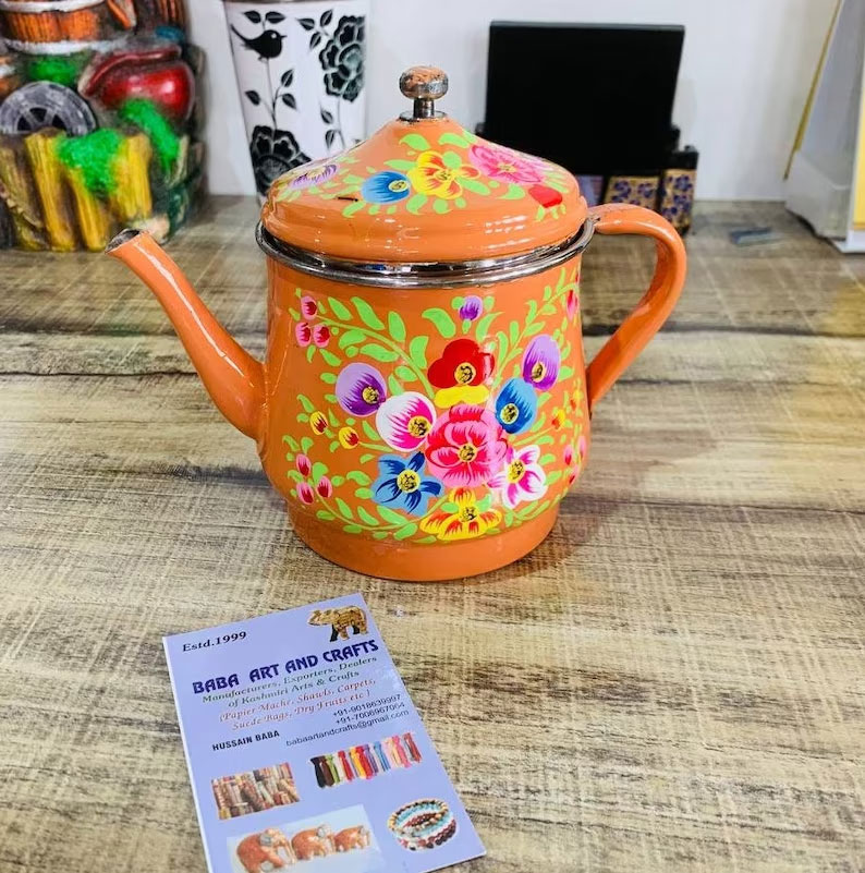 Hand painted Teapot ,coffee kettles, Indan tea pot, stainless steel tea pot, Boho Floral Design Tea Pot, Metal Tea pot, Handmade in Kashmir