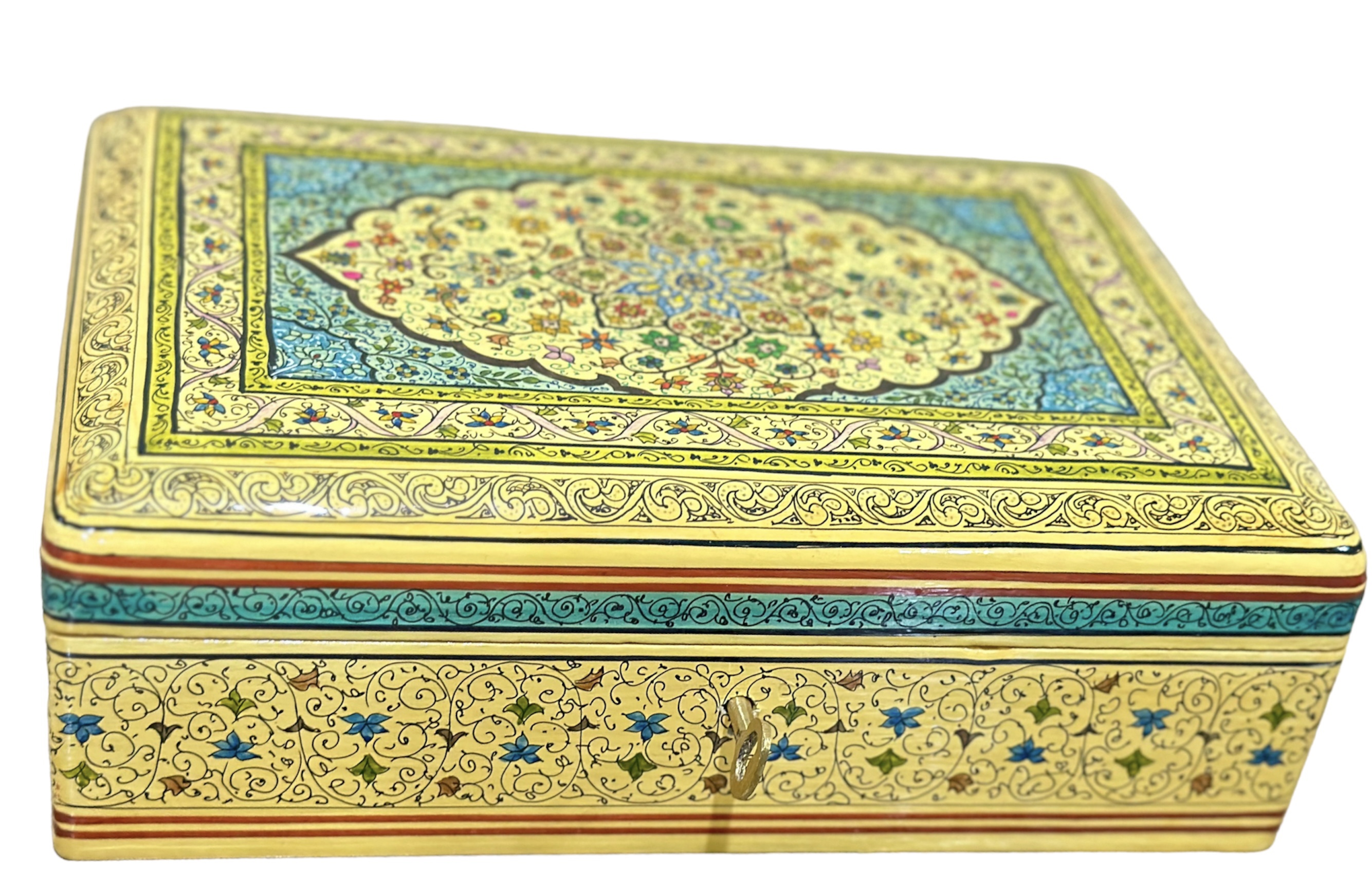 Antique paper mache box, Vintage paper mache Box,Lacquered Paper Mache Box,Hand Painted jewelry box from Kashmir