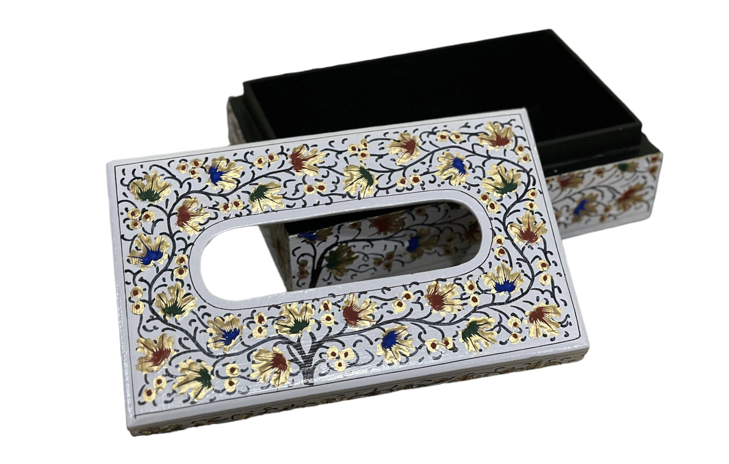 Paper mache tissue box, hand painted tissue holder, colorful kashmiri paper mache box