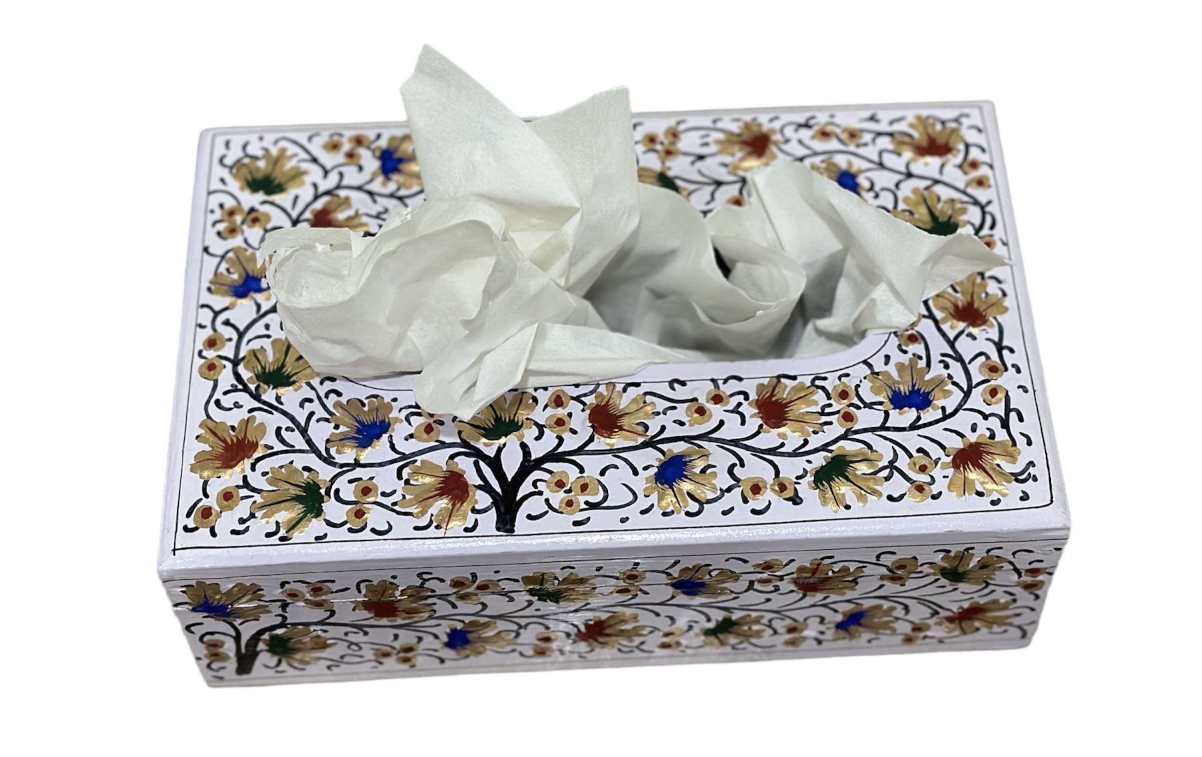Paper mache tissue box, hand painted tissue holder, colorful kashmiri paper mache box