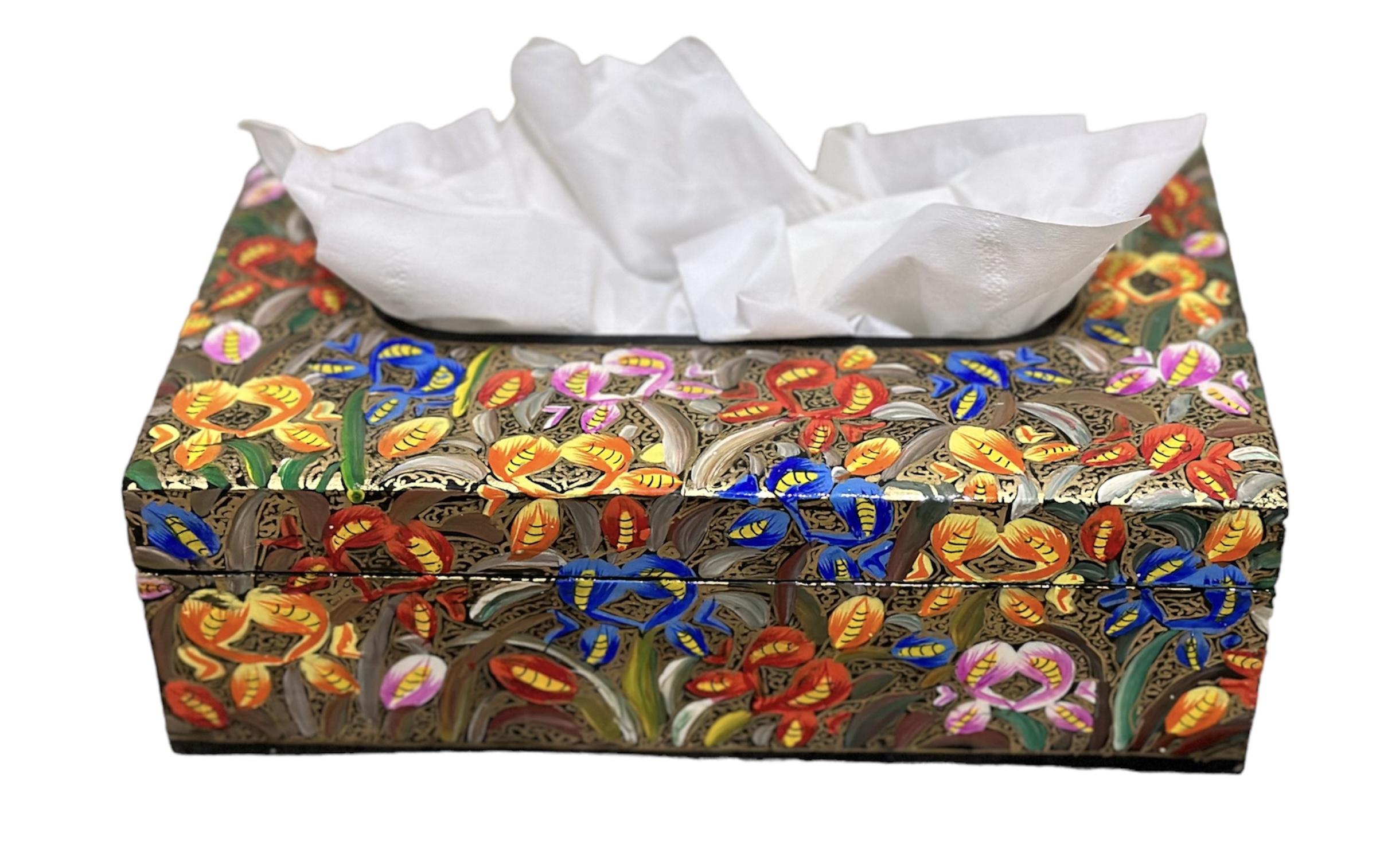 Paper mache tissue box, hand painted tissue holder, colorful tissue holders