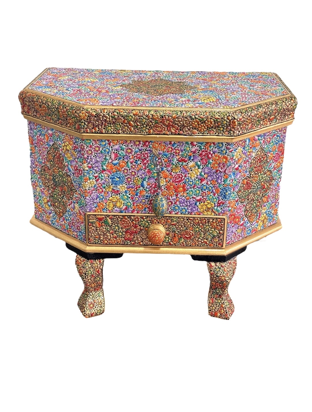 Hand Painted Paper Mache Treasure Box, Handmade Paper Mache Jewelry Box 