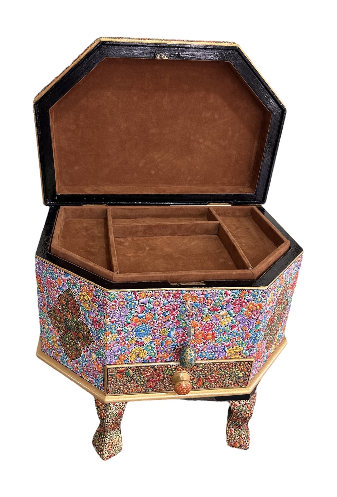 Hand Painted Paper Mache Treasure Box, Handmade Paper Mache Jewelry Box 