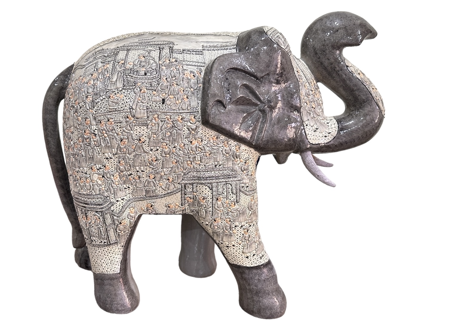 Handmade Elephant Statue, Hand painted elephant sculpture, Indian rlephant statue.Paper Mache elephant handpainted in mughal darbar design