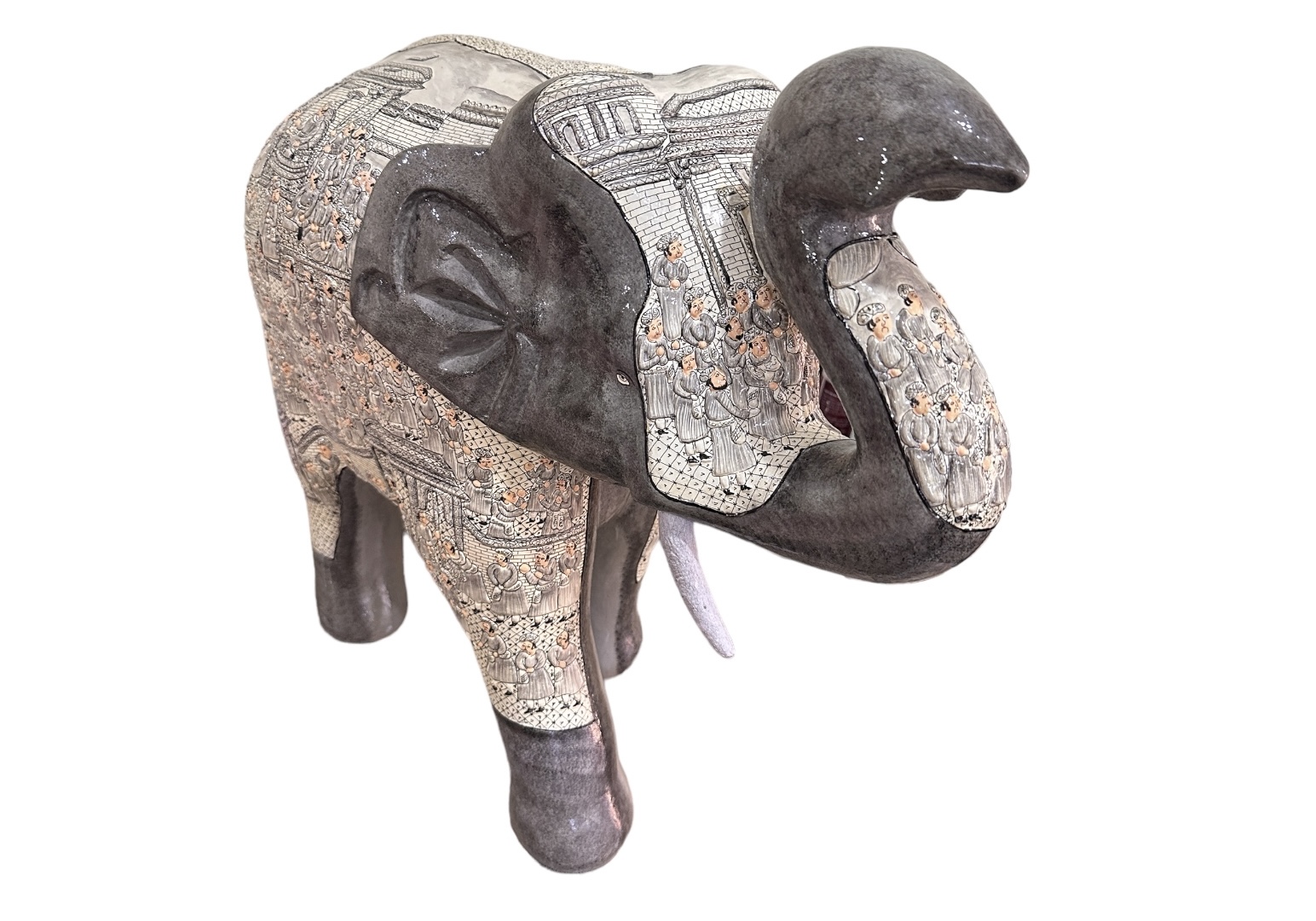 Handmade Elephant Statue, Hand painted elephant sculpture, Indian rlephant statue.Paper Mache elephant handpainted in mughal darbar design