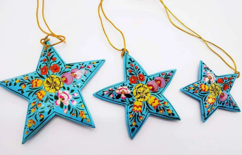 Hanging Star for christmas,paperMache star,Handmade christmas decorative,Hanging christmas ornament,handmade christmas tree decorative