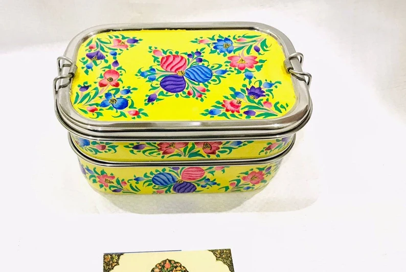Hand painted Bento lunch box, Steel lunch box, hand painted lunch box ,Indian tiffin box, Stainless steel bento box ,Enamelware tiffin box