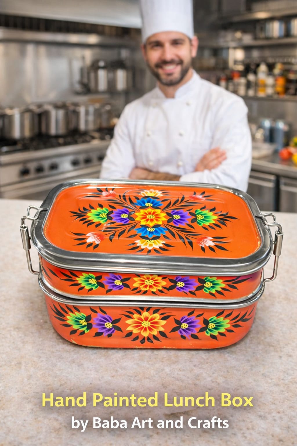 Torpoint Box Hand-Painted Kashmiri Enamelware Bento Lunch Box - Baba Art & Crafts