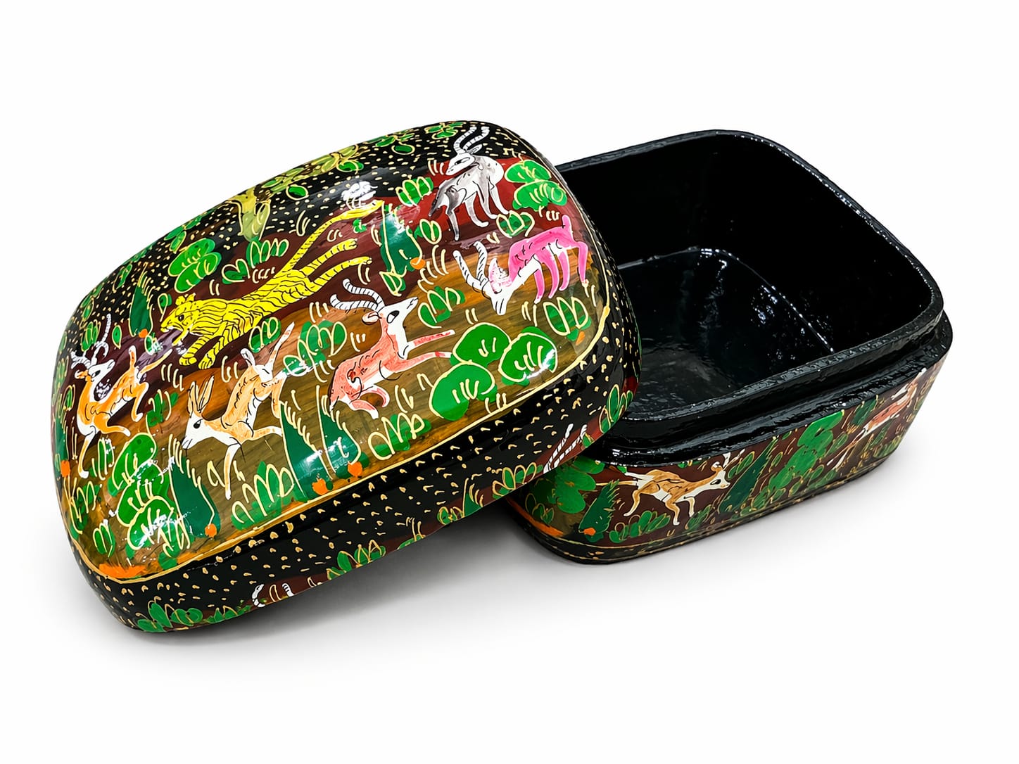 Hand-Painted Kashmiri Paper Mache Jewelry Box - Vintage Artistry