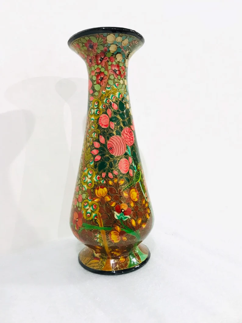 Paper mache vase,Handmade antique flower vase,made in 1970,Kashmir paper mache,Paper Mache Flower Vase,hand painted flower vase,vintage vase