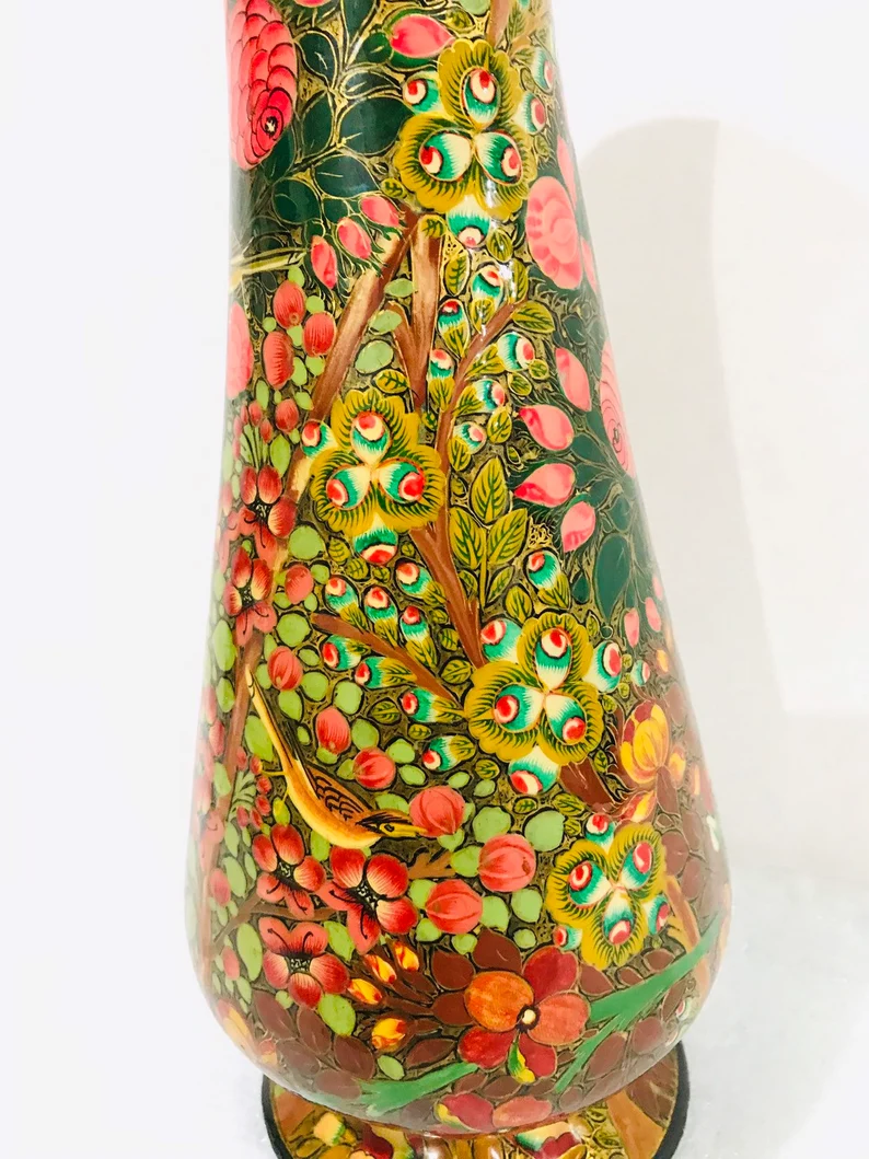 Paper mache vase,Handmade antique flower vase,made in 1970,Kashmir paper mache,Paper Mache Flower Vase,hand painted flower vase,vintage vase
