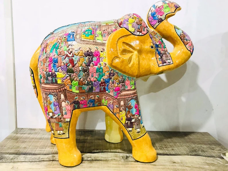 Handmade Elephant Statue, Handpainted elephant sculpture, Indian rlephant statue.Paper Mache elephant handpainted in mughal darbar design