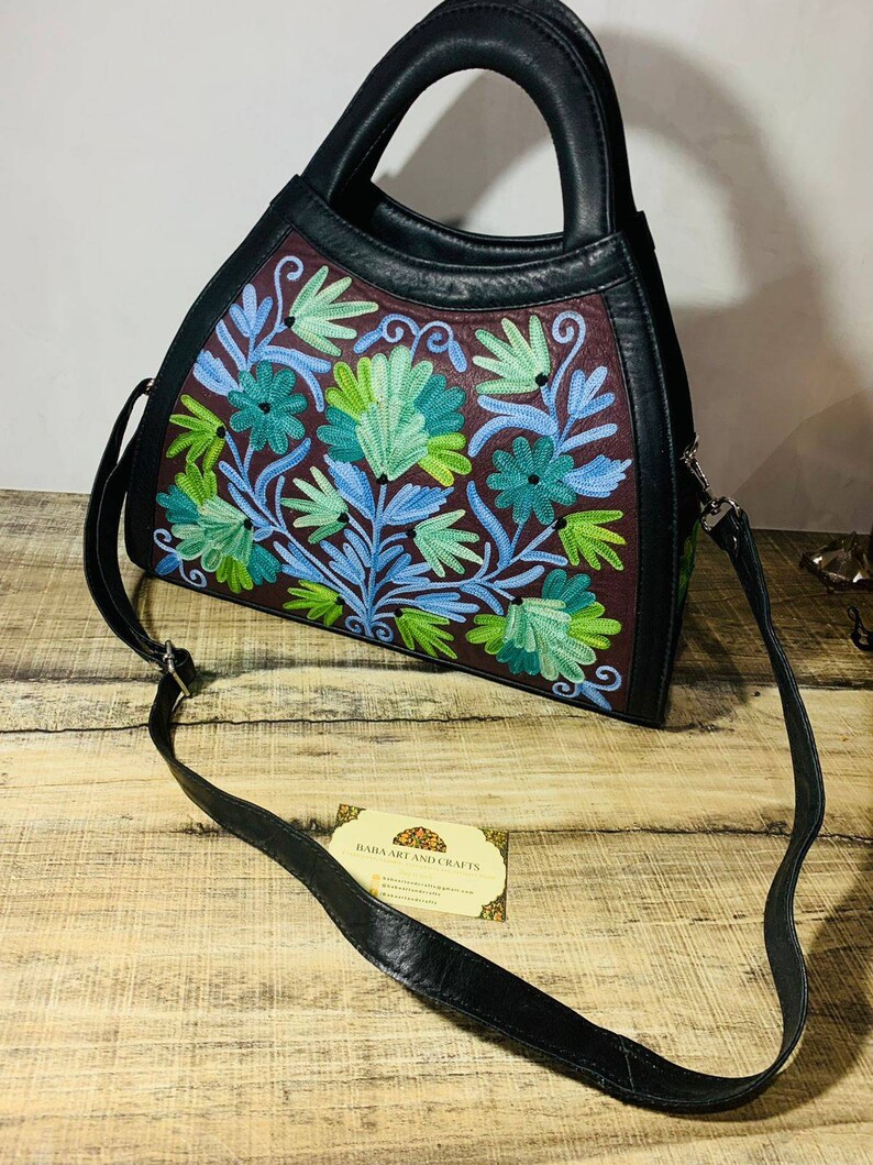Kashmiri handbags,hand embroided hand bags for women,handmade tote bags,suede leather bags,handmade shoulder bags