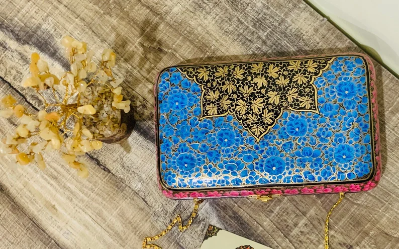 Designer Wallet, Designer handbags and purses for women, Clutches with hand painted paper mache art, Papier mache clutches from Kashmir